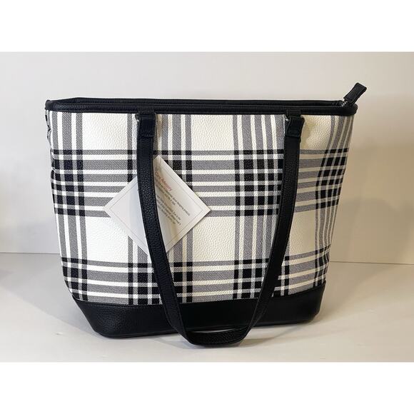 Thirty-One Black and White Plaid Pebble Faux Leather Shoulder Tote Bag (NEW!) - Picture 1 of 9